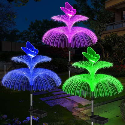 Solar Garden Lights Butterfly Jellyfish Stakes with Gradient Color Change in 2- or 4-Pack Sets