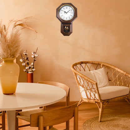 Two-Piece Octagonal Pendulum Wall Clock Set with 30 x 45 cm Frame and Brown or Mahogany-Colored Finish
