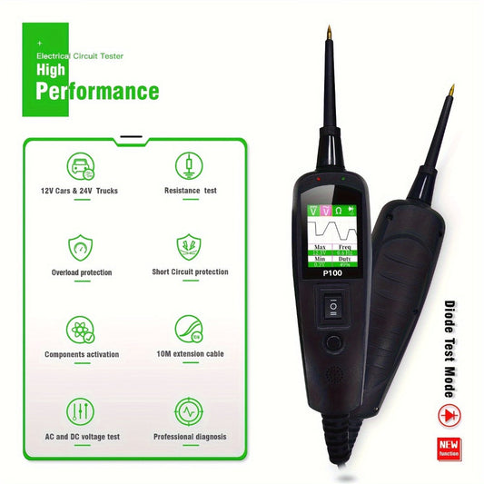 Circuit Tester Probe Kit Topdiag P100 AC DC Voltage Tester 12V 24V Car Diagnostic Tool Electrical Test Light with 6.56ft Cable Continuity Resistance Short Circuit Finder for Automotive Truck Trailer
