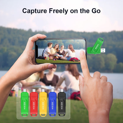 2-in-1 USB-C & USB-A Flash Drive 32GB 64GB 128GB, KEXIN Rotating Thumb Drive Type-C Memory Stick Compatible with iPhone 15 16, Android Smartphone, Tablet, Smart TV, Car Audio, Laptop & PC – 5 Colors