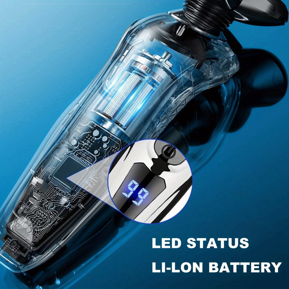 Electric Shaver for Men 3-in-1 Cordless Rechargeable 360° Floating Rotary – Beard Trimmer, Nose Hair Trimmer & Face Shaver with LED Display, 90-Min Battery & USB Charging, Black