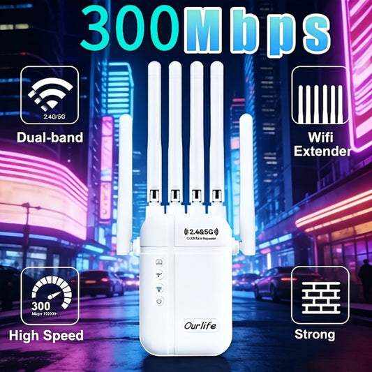 WiFi Extender 2026 Upgraded 6-Antenna Supports 105 Devices - Ultra High-Speed Internet, 4 Modes Repeater AP Router WISP, Wide Coverage, Universal Router Compatibility, US Plug, White