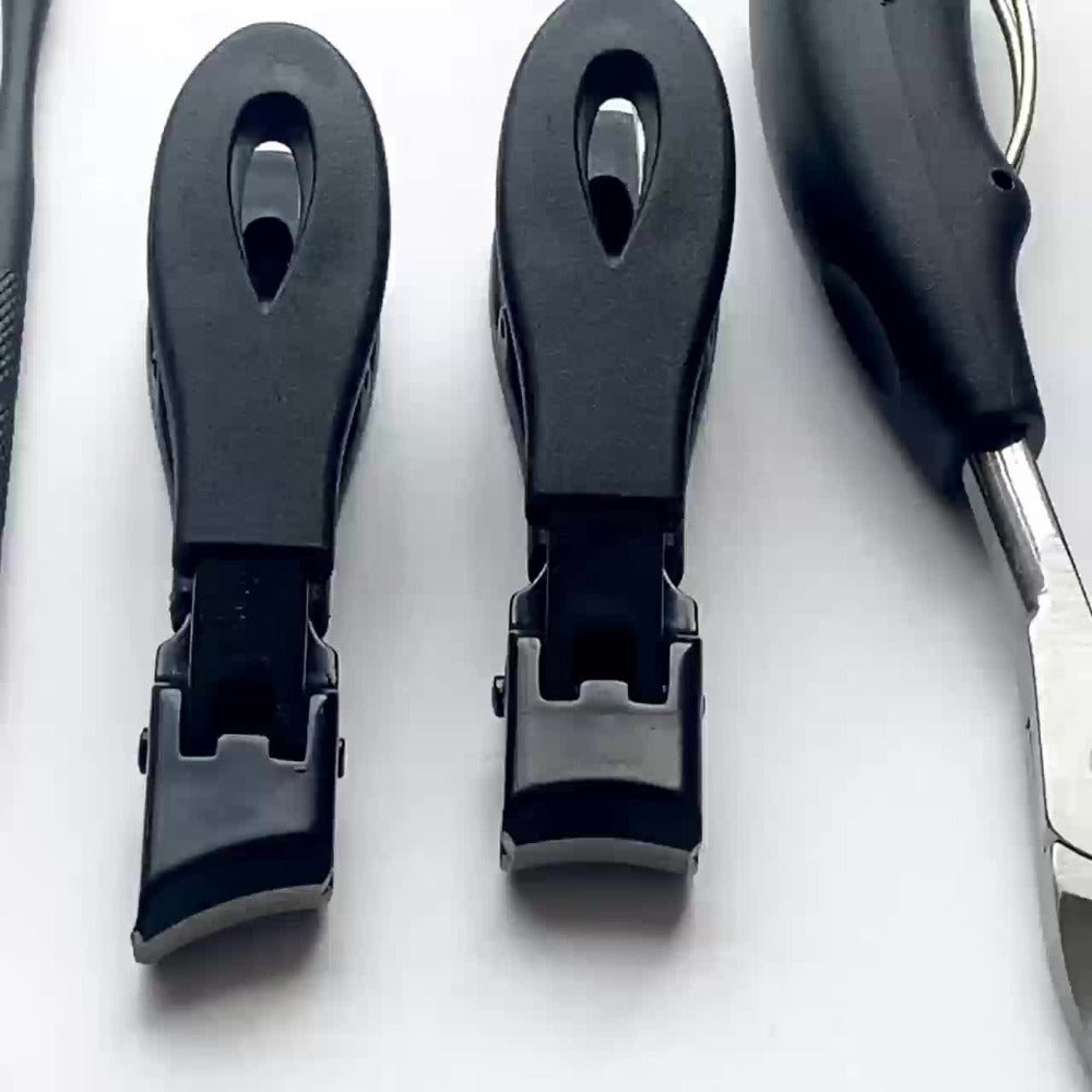 Wide-Jaw Nail Clipper Set, Five-Piece Black-Handle Kit with Straight, Concave and 45-Degree Slanted Tools