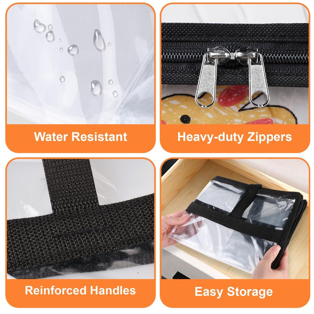 Storage Bag Set, 8-Pack Clear PVC 15.85-Gallon Closet Organizers with Black Trim, Zippers and Carry Handles