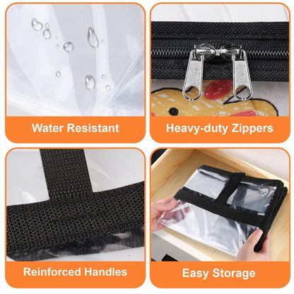 Storage Bag Set, 8-Pack Clear PVC 15.85-Gallon Closet Organizers with Black Trim, Zippers and Carry Handles