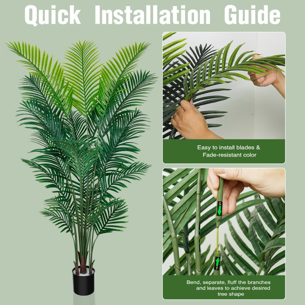 Artificial Areca Palm Tree in 4, 5 or 6-Foot Heights with Frond Count and White Planter Options