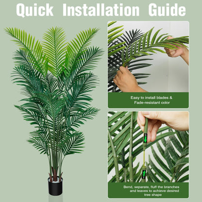 Artificial Areca Palm Tree in 4, 5 or 6-Foot Heights with Frond Count and White Planter Options