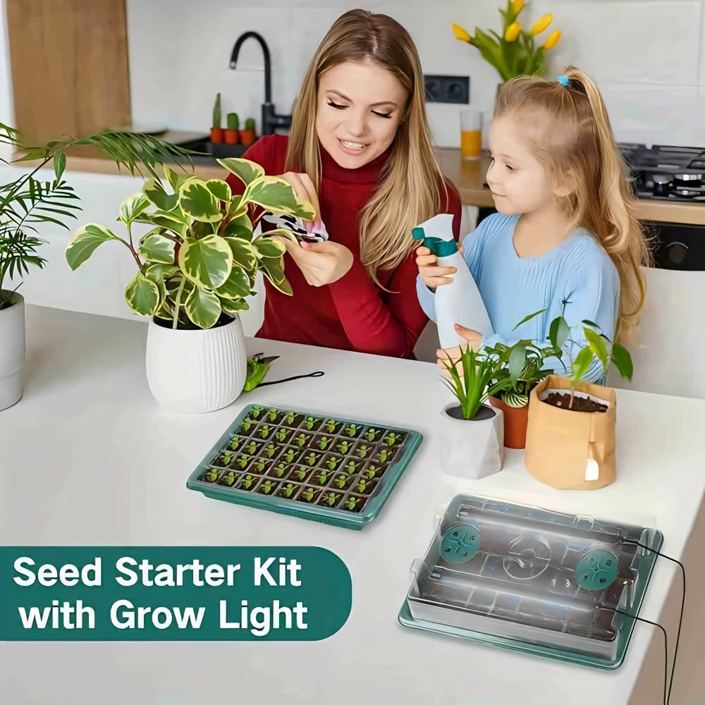 Seedling Starter Tray with Grow Light 4pcs 160-Cell | Adjustable Brightness & Timer | Humidity Dome | Seed Germination Kit for Indoor Vegetables Flowers