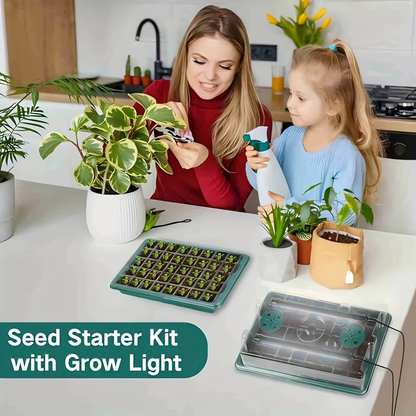 Seedling Starter Tray with Grow Light 4pcs 160-Cell | Adjustable Brightness & Timer | Humidity Dome | Seed Germination Kit for Indoor Vegetables Flowers