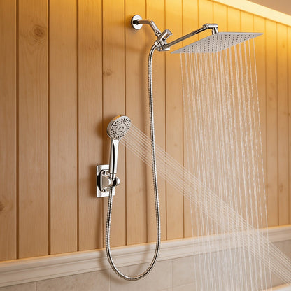 Rainfall and Handheld Shower Combo with 10 or 12-Inch Head, 78-Inch Hose and Chrome or Black Finish