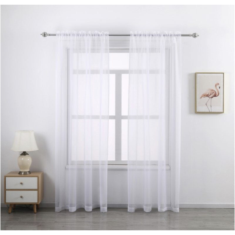 Two-Panel Solid Sheer Curtains with Rod-Pocket Header, Seven Colors and Four Size Configurations