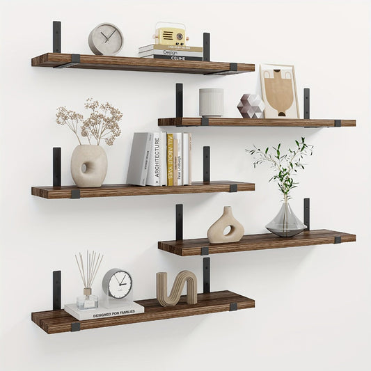 Floating Shelves Set of 5 Wall Mounted 4.7 Inch Tiered Display Shelves Vintage Style Wall Storage Rack for Bedroom, Living Room, Kitchen, Bathroom & Office – Plant & Home Decor