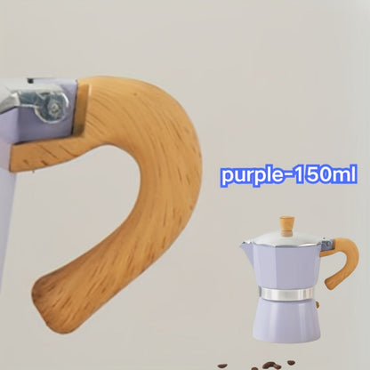 Classic 150ml Stovetop Moka Pot with Faceted Body, Wood-Look Handle and Seven Color Options