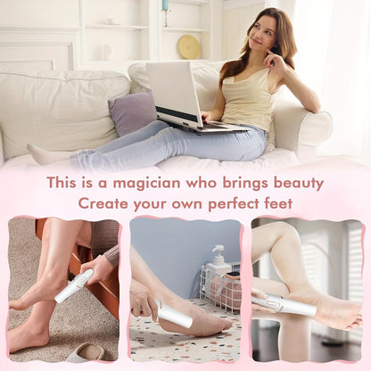Electric Foot File Callus Remover IPX4 Waterproof 2 Interchangeable Grinding Heads 2 Speed Settings Auto Light Portable Pedicure Tool Dead Skin Removal for Women Pink White