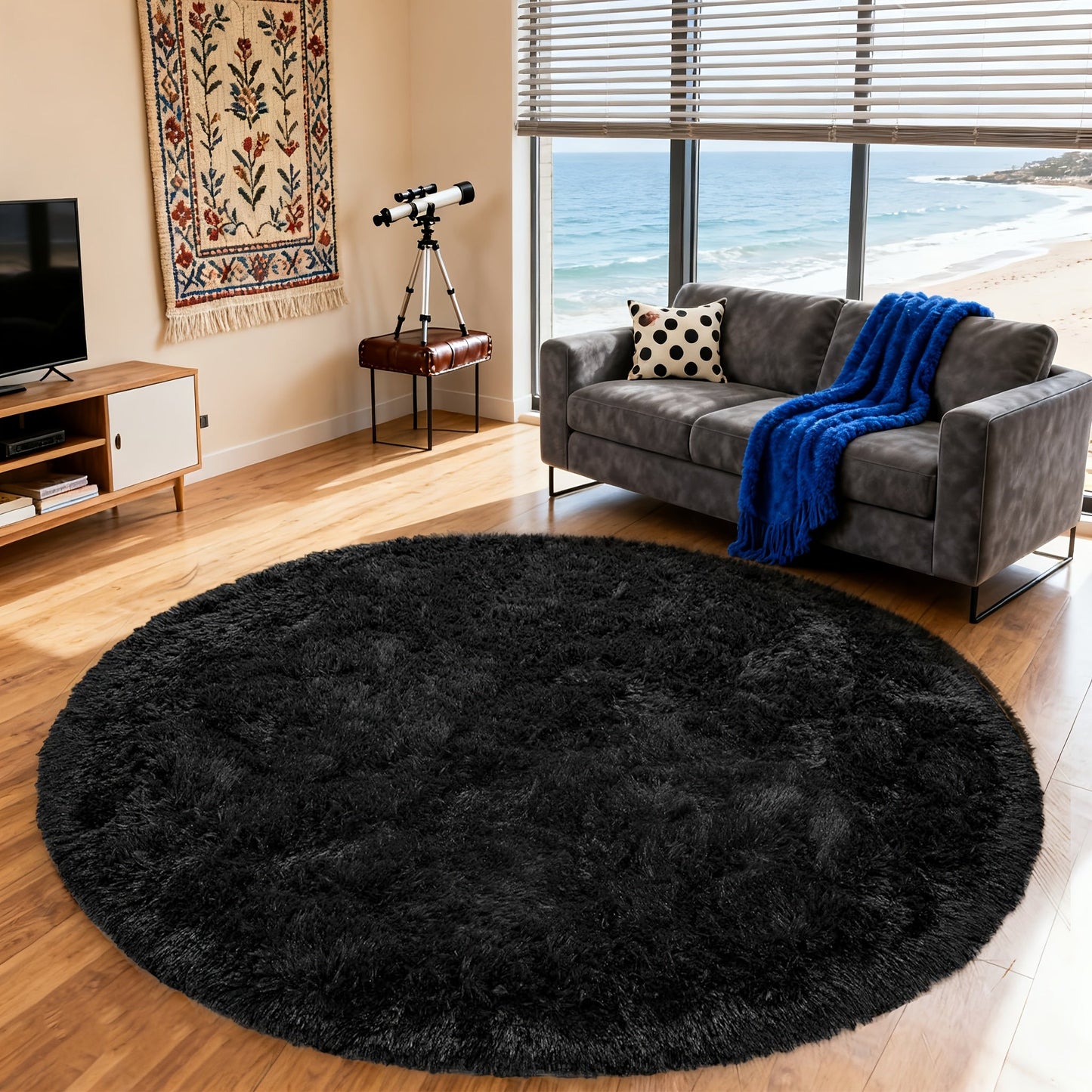 Round Shaggy Area Rug in Seven Solid or Tie-Dye Colors with 4 x 4-Foot to 8 x 8-Foot Sizes