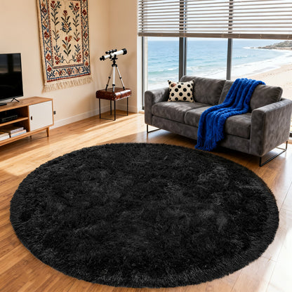 Round Shaggy Area Rug in Seven Solid or Tie-Dye Colors with 4 x 4-Foot to 8 x 8-Foot Sizes