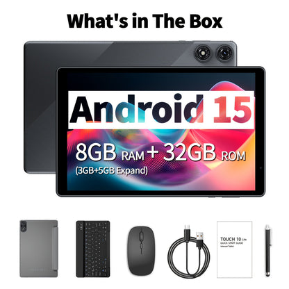 Android Tablet 10.1-Inch 2-in-1 with Android 15, 8GB Total RAM, 32GB Internal Storage and Keyboard Sets