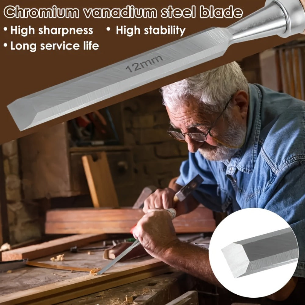 Wood Chisel Set 4pcs – CR-V Steel Woodworking Chisels 6/12/18/24mm, Professional Wood Carving & Carpentry Hand Tools for Beginners and Experts