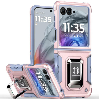 Motorola Razr 2024 Case Defender Metal Magnetic Ring Stand Hybrid Cover – Heavy Duty Shockproof TPU PC Armor with Kickstand & Magnetic Car Mount Compatibility