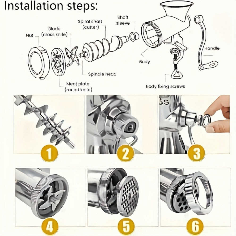 Size 5 Manual Meat Grinder with Table Clamp, Hand Crank, Cutting Plate, Blade and Sausage Nozzle