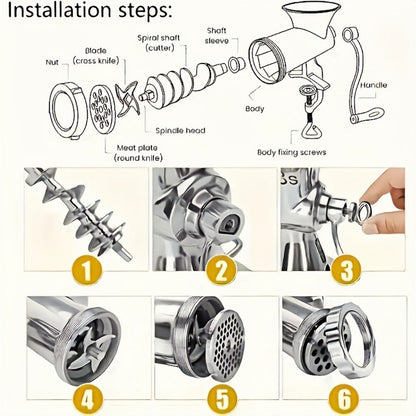 Size 5 Manual Meat Grinder with Table Clamp, Hand Crank, Cutting Plate, Blade and Sausage Nozzle