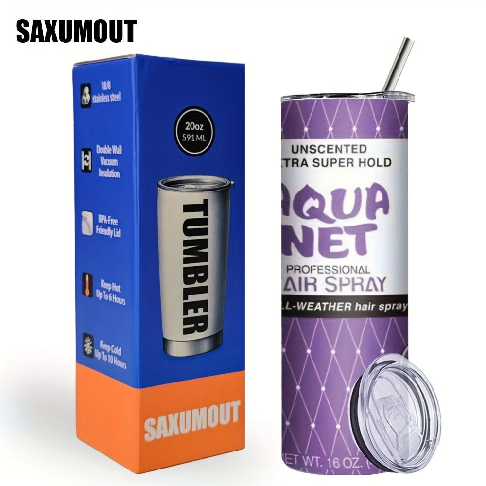 Insulated Tumbler Drinkware by SAXUMOUT, 20oz Stainless Steel Cup with Lid, Straw and Purple Retro Graphic