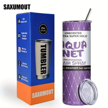 Insulated Tumbler Drinkware by SAXUMOUT, 20oz Stainless Steel Cup with Lid, Straw and Purple Retro Graphic