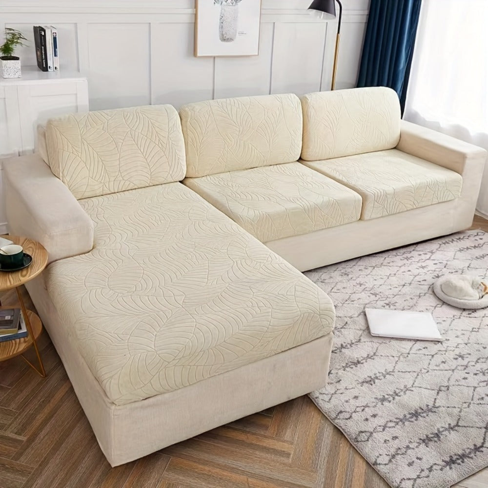 Sofa Cover Set, Six-Piece Leaf Jacquard Stretch Slipcover with Elastic-Band Edges in Eight Colors