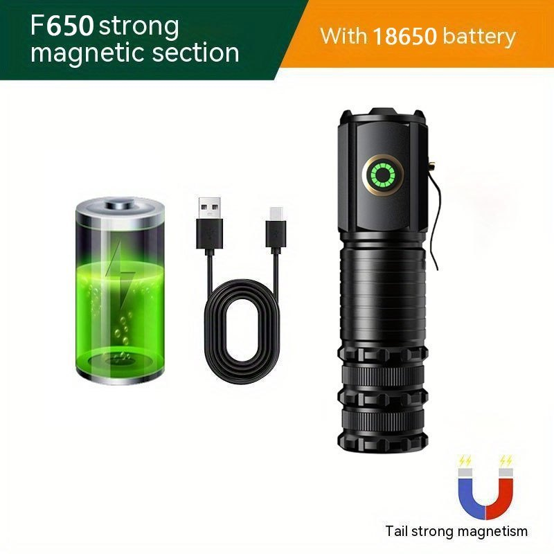 Flashlight 2000-Lumen Mini EDC Torch with Type-C Charging, Tail Magnet and Four Battery-Body Options