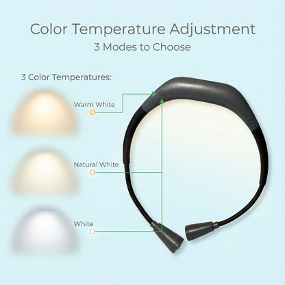 LED Neck Reading Light USB Rechargeable, 3 Color Modes Adjustable Brightness Hands-Free Book Light for Reading in Bed, Knitting, Crafts, Camping & Bedroom, Portable Wearable Neck Lamp