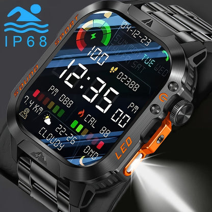 Large Screen Men's Smartwatch 2.01" Wireless Calling, 100+ Sport Modes, LED Flashlight, Purple Light, Heart Rate SpO2 Sleep Tracker, Phone Sync & Notifications – Compatible with iPhone & Android