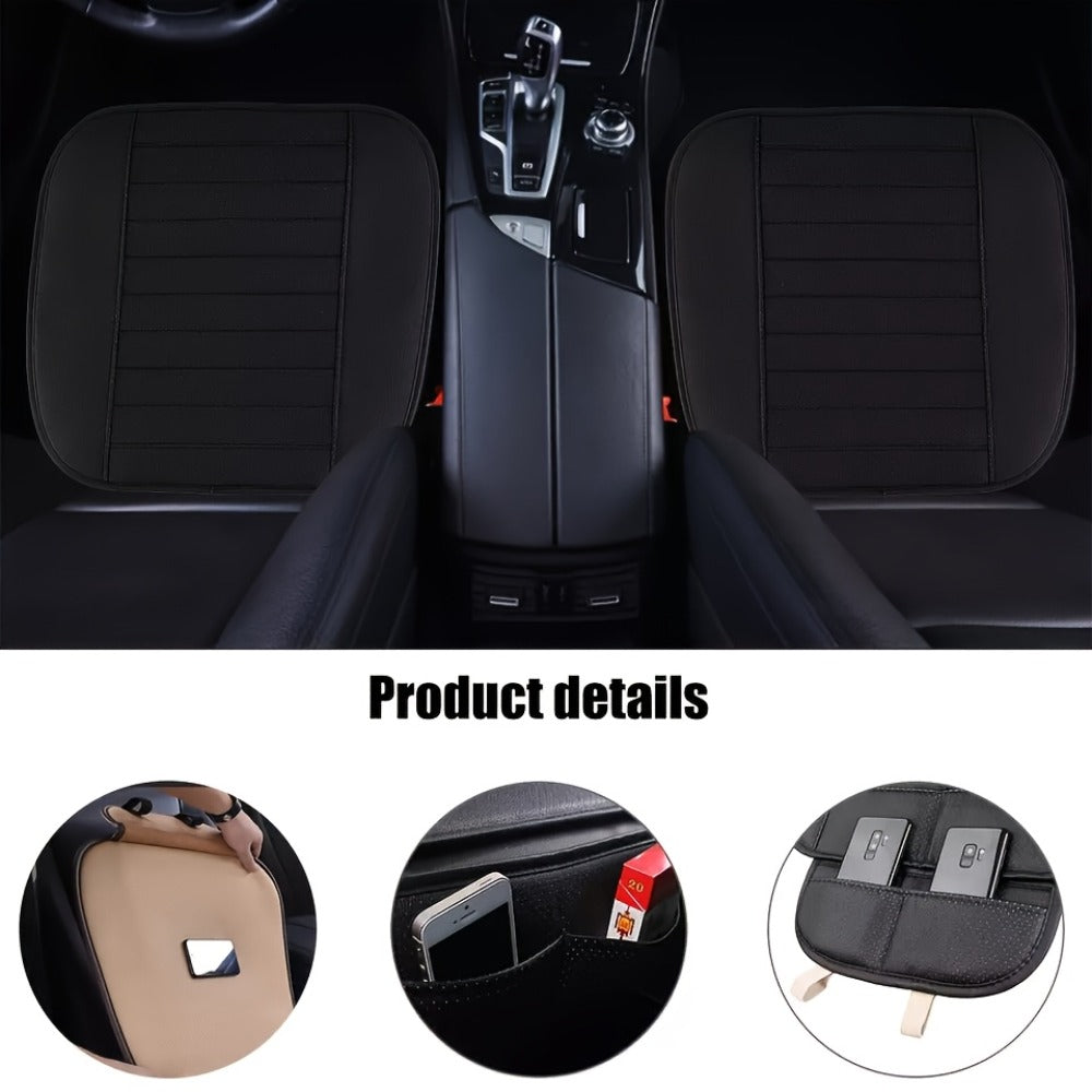 Car Seat Pads 2pcs Front – Non-Slip Rubber Base, Breathable Backless Design, Universal Fit All-Season Comfort Cushion, Black Beige Grey Car Interior Seat Cover Pad Set
