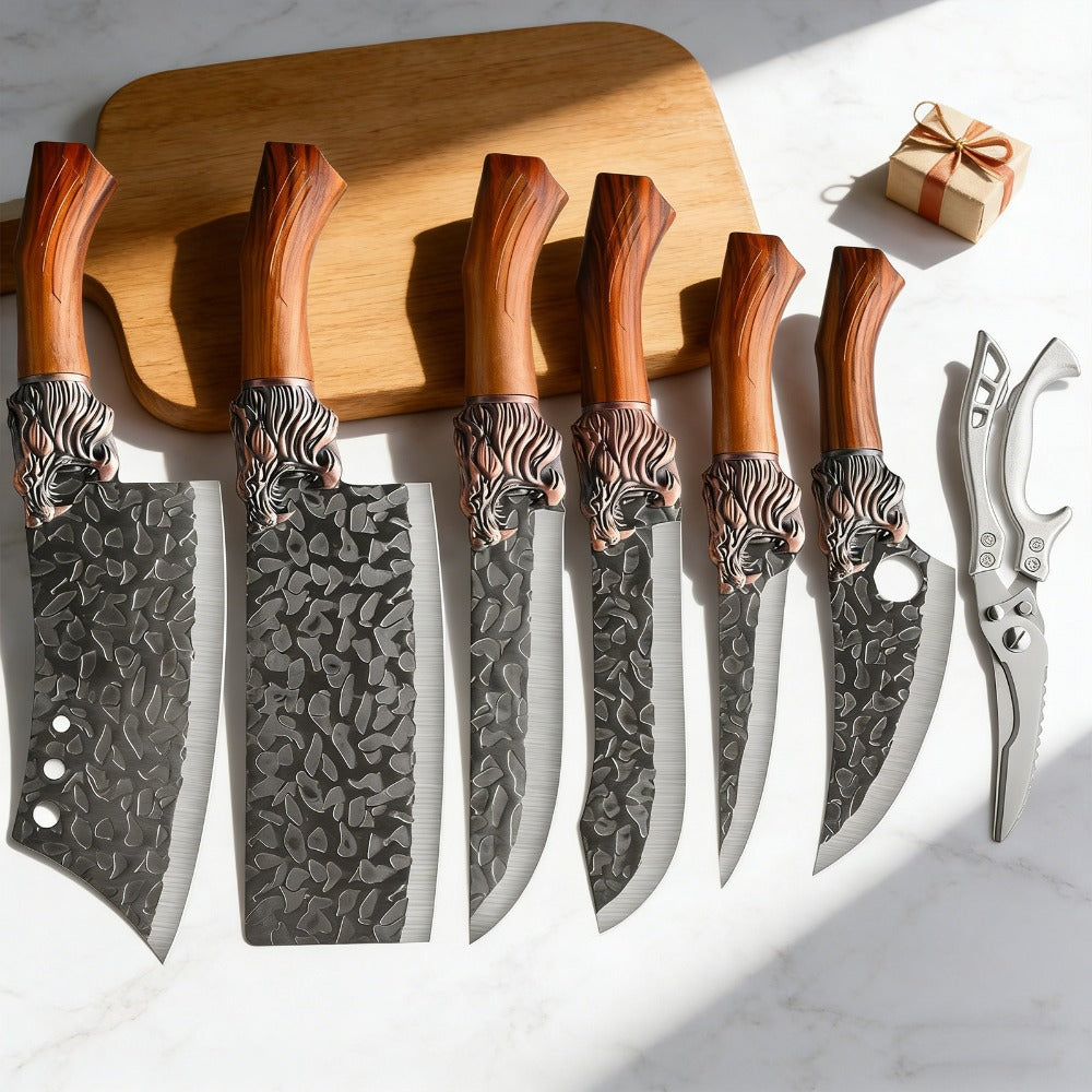 Kitchen Knife Set Professional Forged Stainless Steel Chef Knife Set with Boning Knife Slicing Knife Carving Knife Fillet Knife Butcher Knife Scissors Ultra Sharp Durable Meat Fish 4pc 7pc