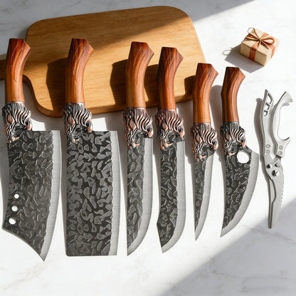 Kitchen Knife Set Professional Forged Stainless Steel Chef Knife Set with Boning Knife Slicing Knife Carving Knife Fillet Knife Butcher Knife Scissors Ultra Sharp Durable Meat Fish 4pc 7pc