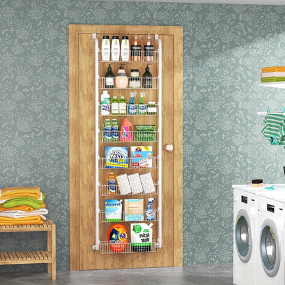 Over The Door Organizer - Multi-Layer Pantry Storage Rack for Kitchen Bathroom Laundry Room, Space Saving Door Hanging Shelf