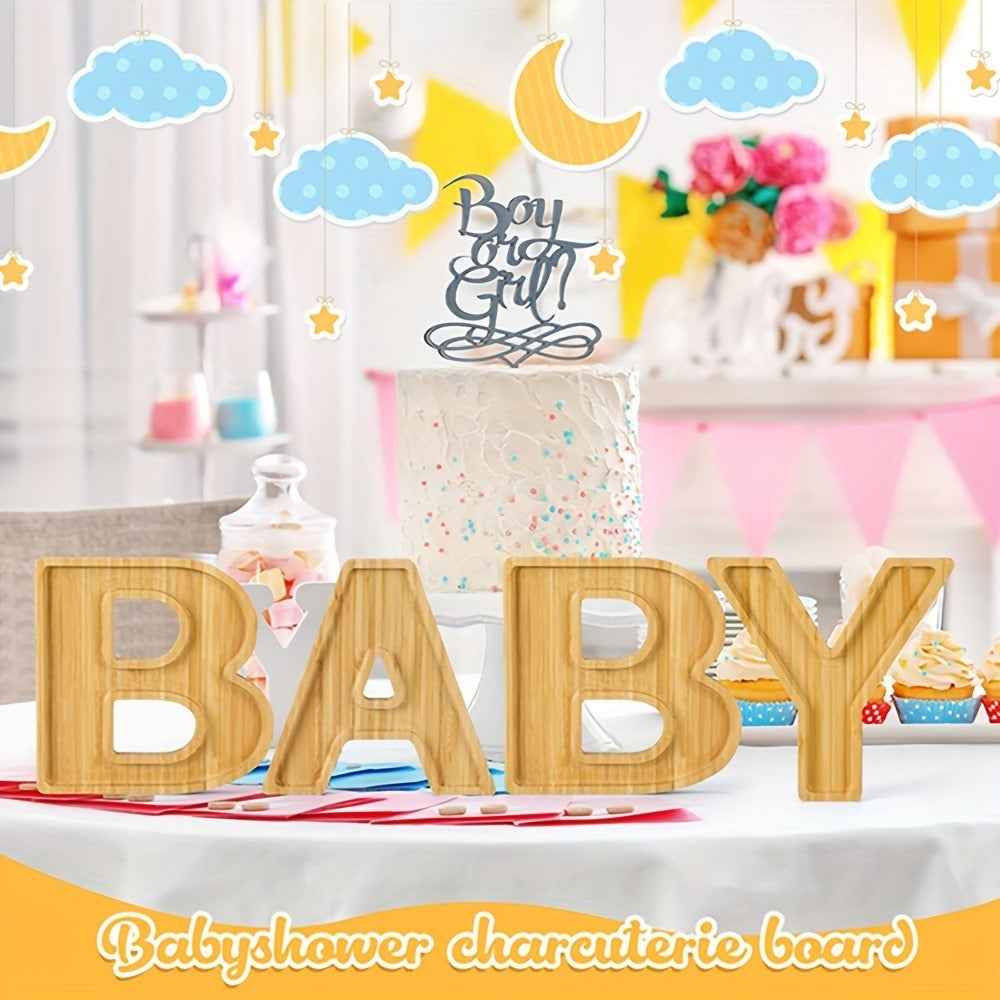 Four-Piece BABY Letter-Shaped Wooden Serving Board Set for Baby Showers and Gender Reveal Parties