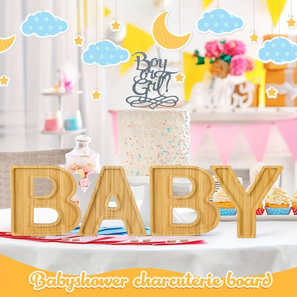Four-Piece BABY Letter-Shaped Wooden Serving Board Set for Baby Showers and Gender Reveal Parties
