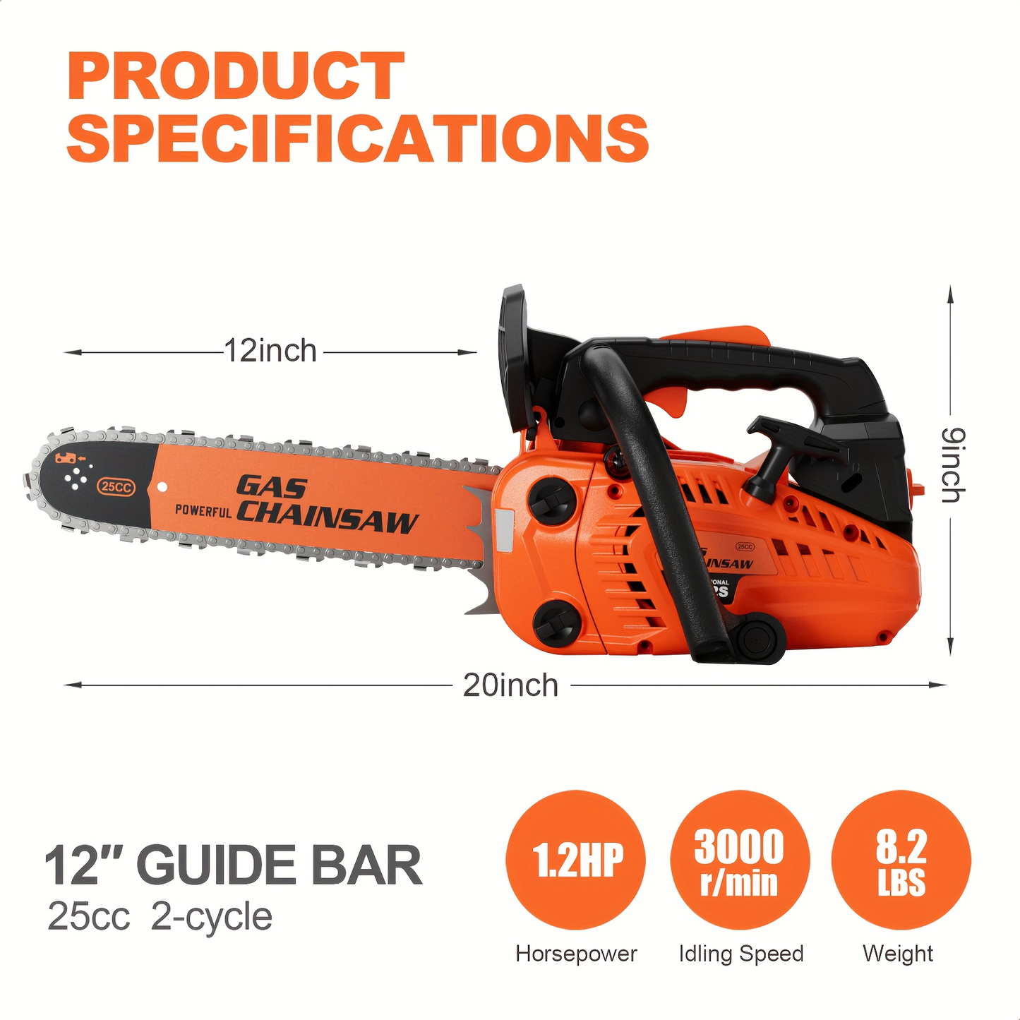 Mixed Gas Chainsaw Options with 12-Inch Compact Color Models and 20-Inch BlackRed Configuration