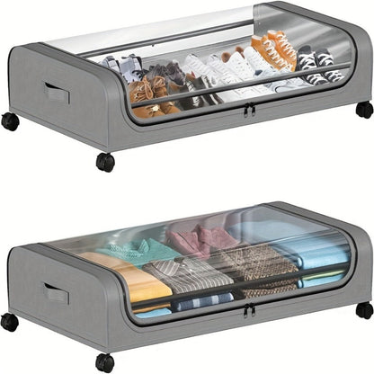 Rolling Under-Bed Storage Organizer Set with Two Lidded Bins, Locking Wheels and Black or Gray Options