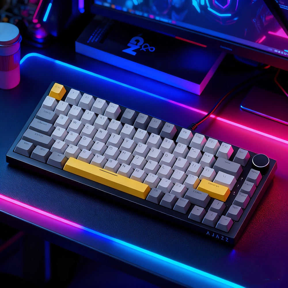 Hot Swap Gasket Mechanical Keyboard AJAZZ AK820 75% – Wireless 2.4GHz & Wired, Volume Knob, South-Facing RGB, Poron Foam, PBT Keycaps, Programmable, 11 Switch & Color Options for PC & Mac