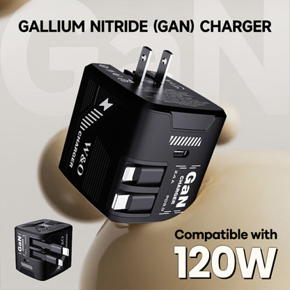 Dual Cable GaN Charger 120W with Built-In 47in Type-C & Lightning Retractable Cables, Foldable Plug – Tangle-Free Fast Charging USB-C Wall Adapter for iPhone 16 15 14 Pro Max, Samsung Galaxy S25 S24