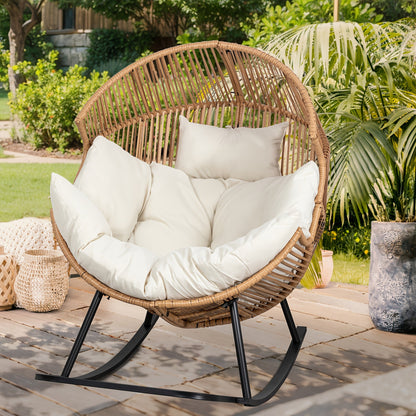 Egg Chair Outdoor Wicker PE Rattan Oversized Patio Lounge Chair with Cushion Rocking Egg Chair for Backyard Balcony Garden Beige Black Black/Rattan