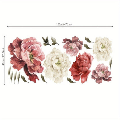 Peony Flower Decorative Window Sticker in Two Floral Styles, 17.7 x 47.2 Inches for Glass Decor