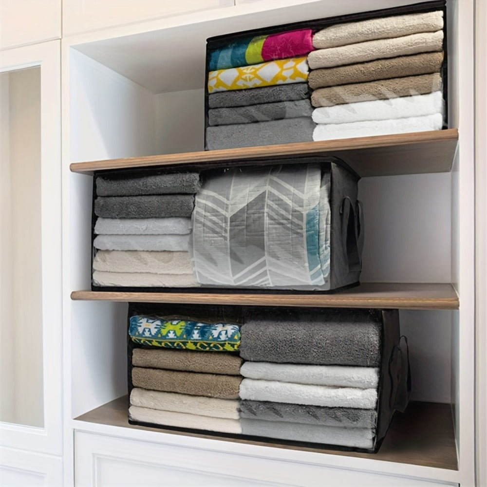 Storage Bag Set, 3-Piece Gray Foldable Closet Organizers with Clear Front Windows, Zipper Closures and Carry Handles