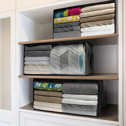 Storage Bag Set, 3-Piece Gray Foldable Closet Organizers with Clear Front Windows, Zipper Closures and Carry Handles
