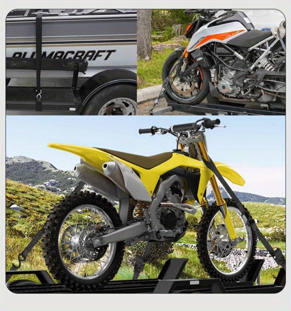 Ratchet Tie-Down Straps with Auto-Retract & Speed Control – Heavy-Duty Cargo Securing Kit with Hooks & Storage Bag | Motorcycle Transport, Towing & Truck Bed Load Securing