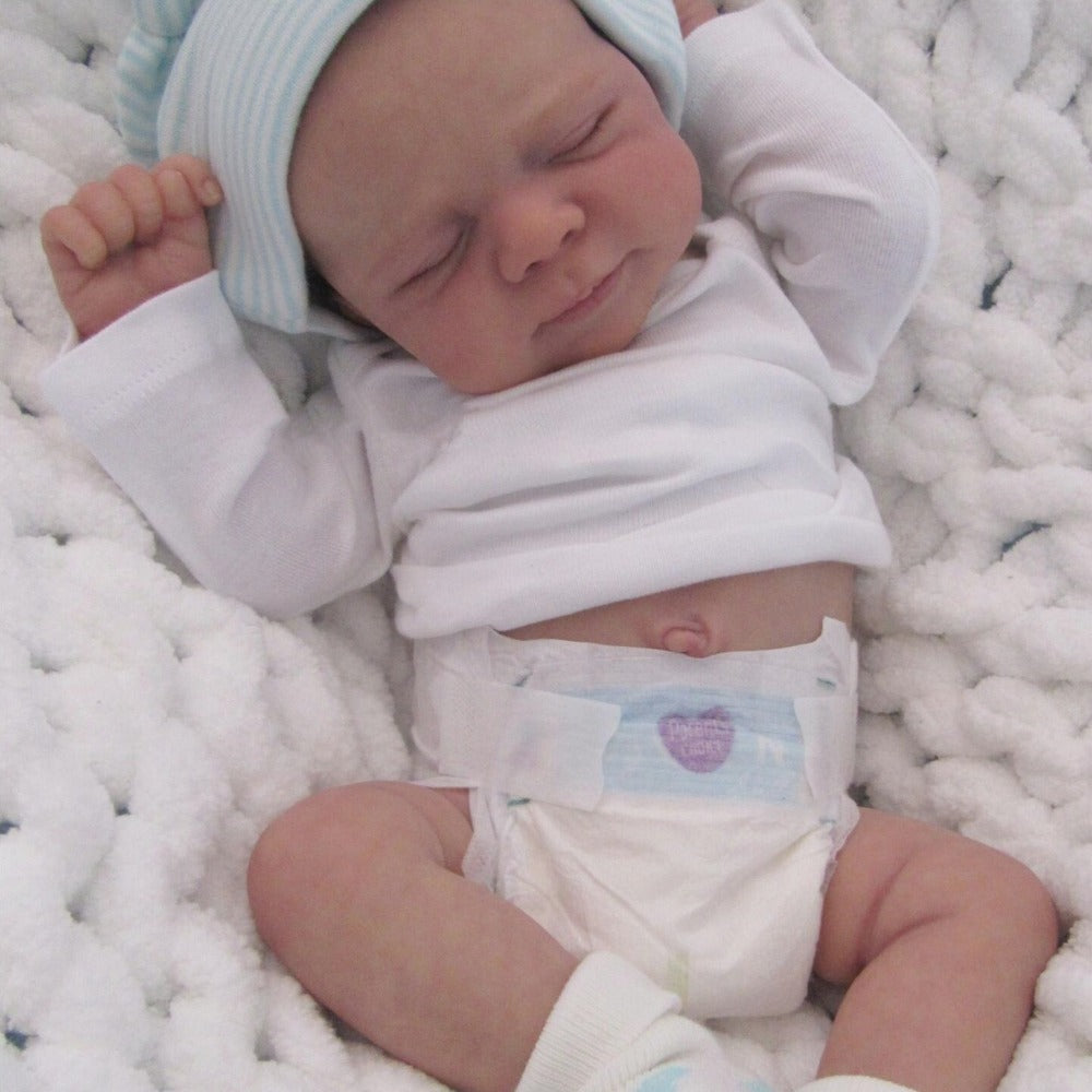Closed-Eye 19-Inch Baby Doll with Full Vinyl Body, Mint Bear Hat and White Outfit for Pretend Play