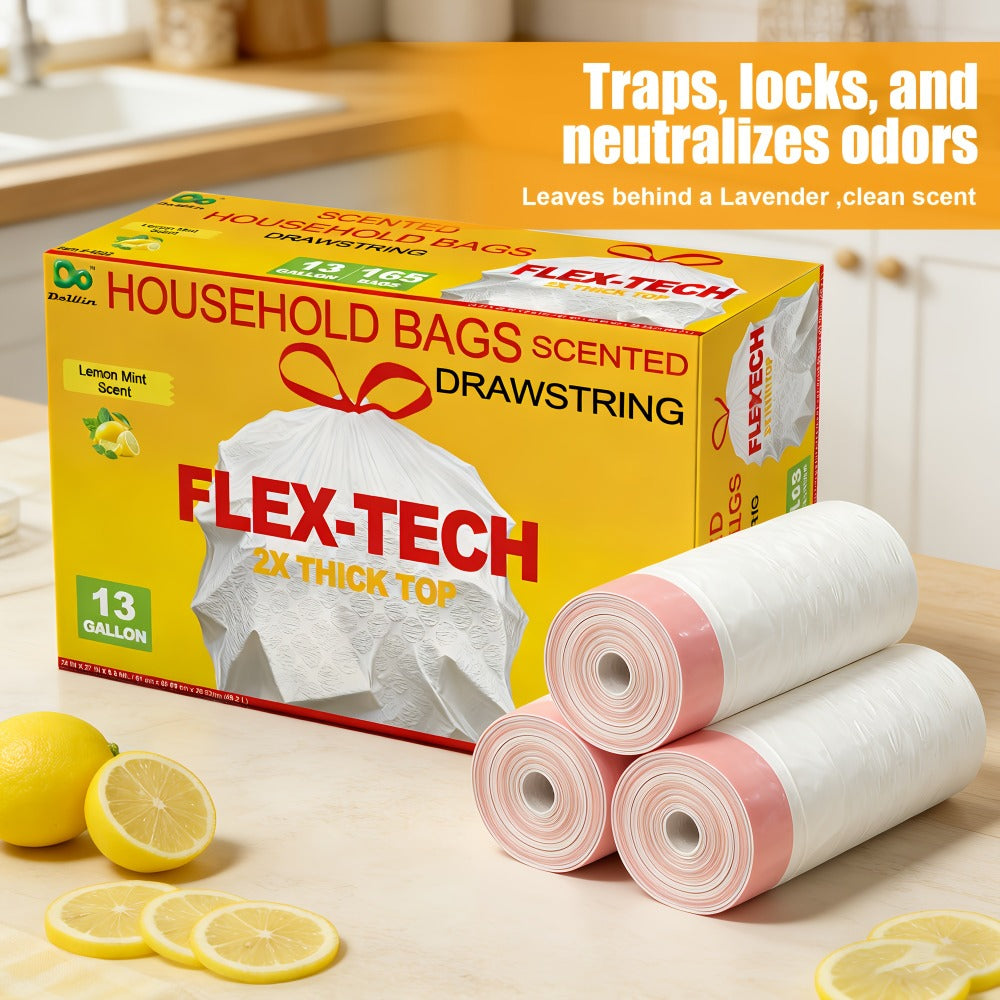 13-Gallon Scented Drawstring Trash Bags in White with Pink Ties and 20, 55, 110 or 165-Count Packs