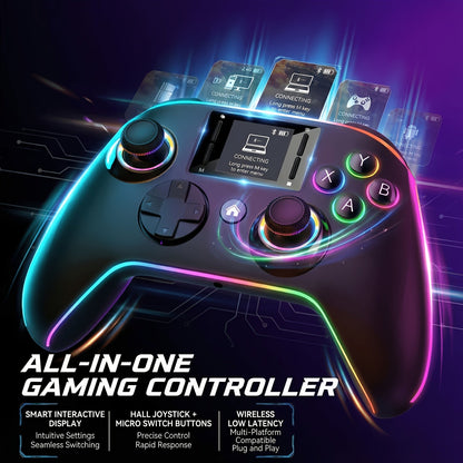 Wireless Gaming Controller Touchscreen PC PS4 Switch Android iOS - 4 Programmable Buttons Rapid Fire 6-Axis Gyroscope Dual Vibration RGB Lighting Bluetooth Gamepad for All Platforms