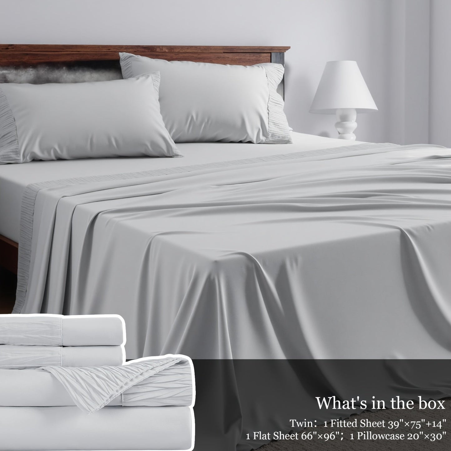 Sheet Set, Four-Piece Solid-Color Bedding with Deep-Pocket Fitted Sheet, Flat Sheet and Two Pillowcases